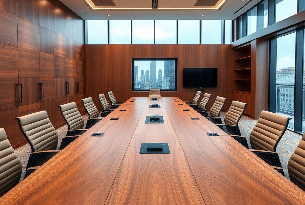 Custom meeting room table and storage wall in a Kuala Lumpur office